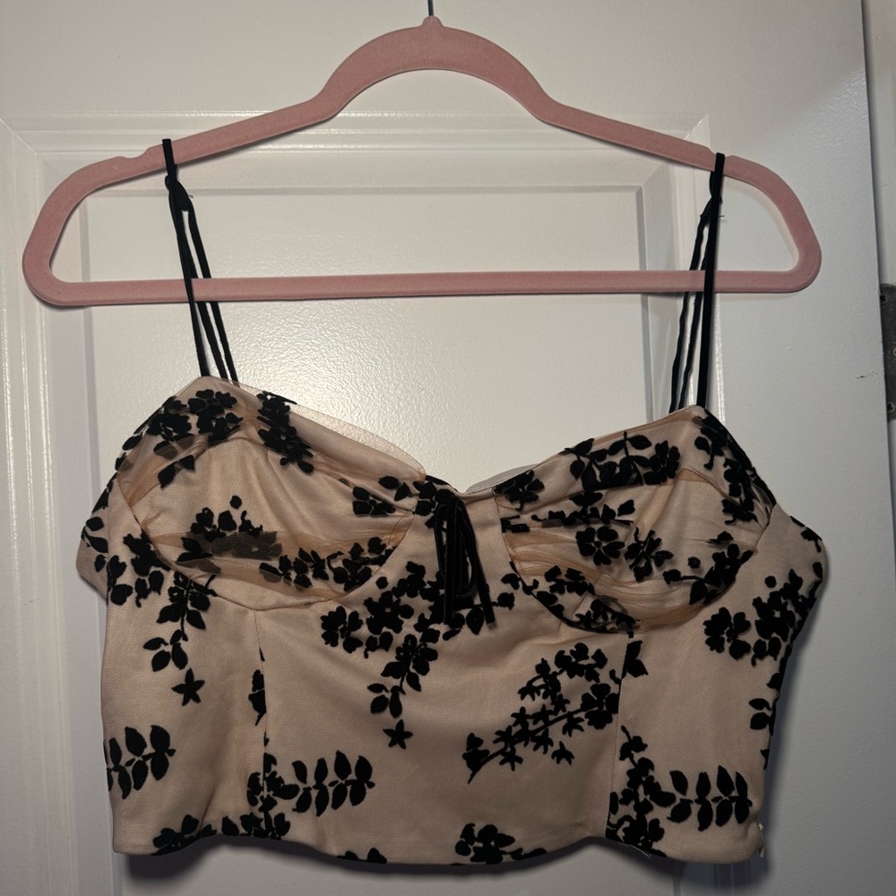 Floral Black and Cream Women's Top